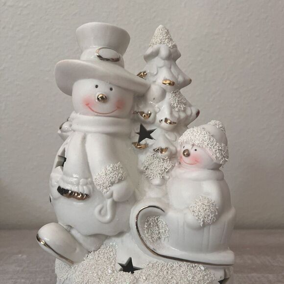 JCPenney Home Collection Snowman Ivory Bisque Accent Light Lamp Gold Porcelain - Picture 4 of 9